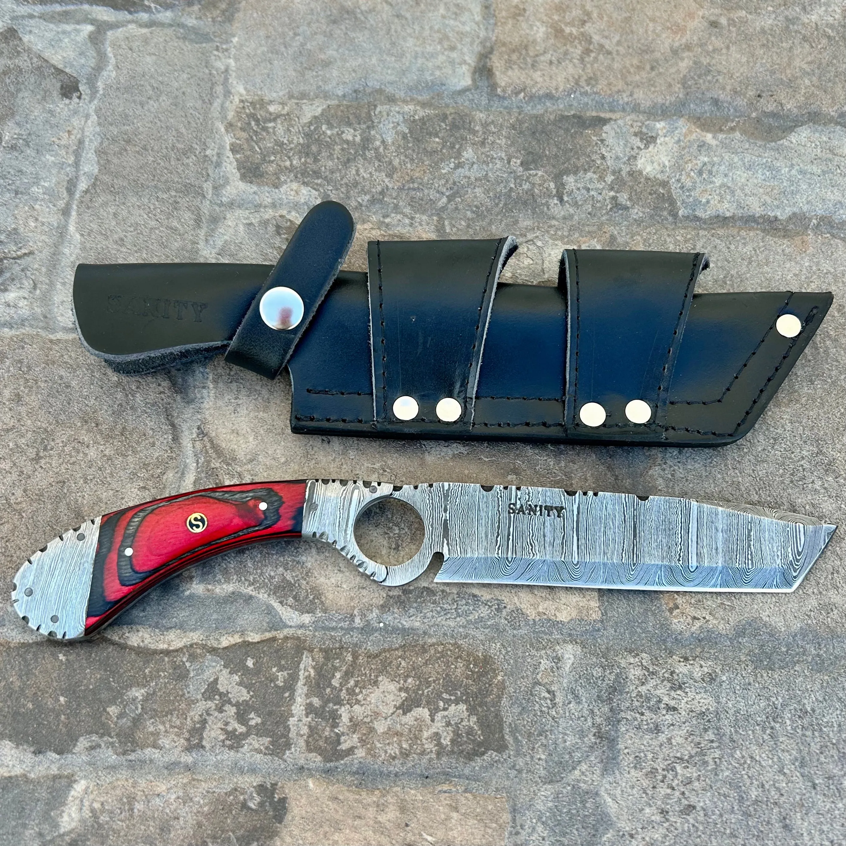 11” Doc Holiday - Red & Black Wood - Damascus - Horizontal & Vertical Carry - DOC3