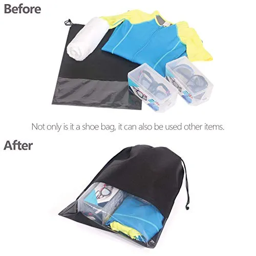 12PCS Travel Shoe Bags Non-Woven Storage with Rope for Men and Women Large Shoes Pouch Packing Organizers, Black