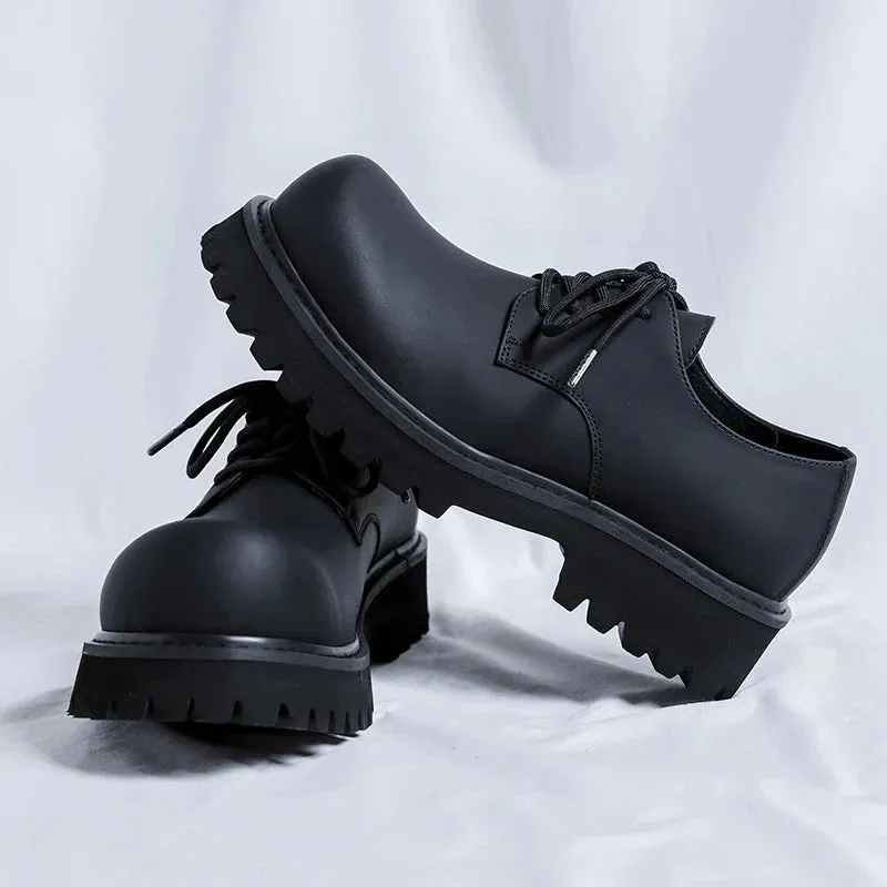 Amozae- Seodaemun Matt Black Leather Extra Round Toe Chunky Derby Shoes