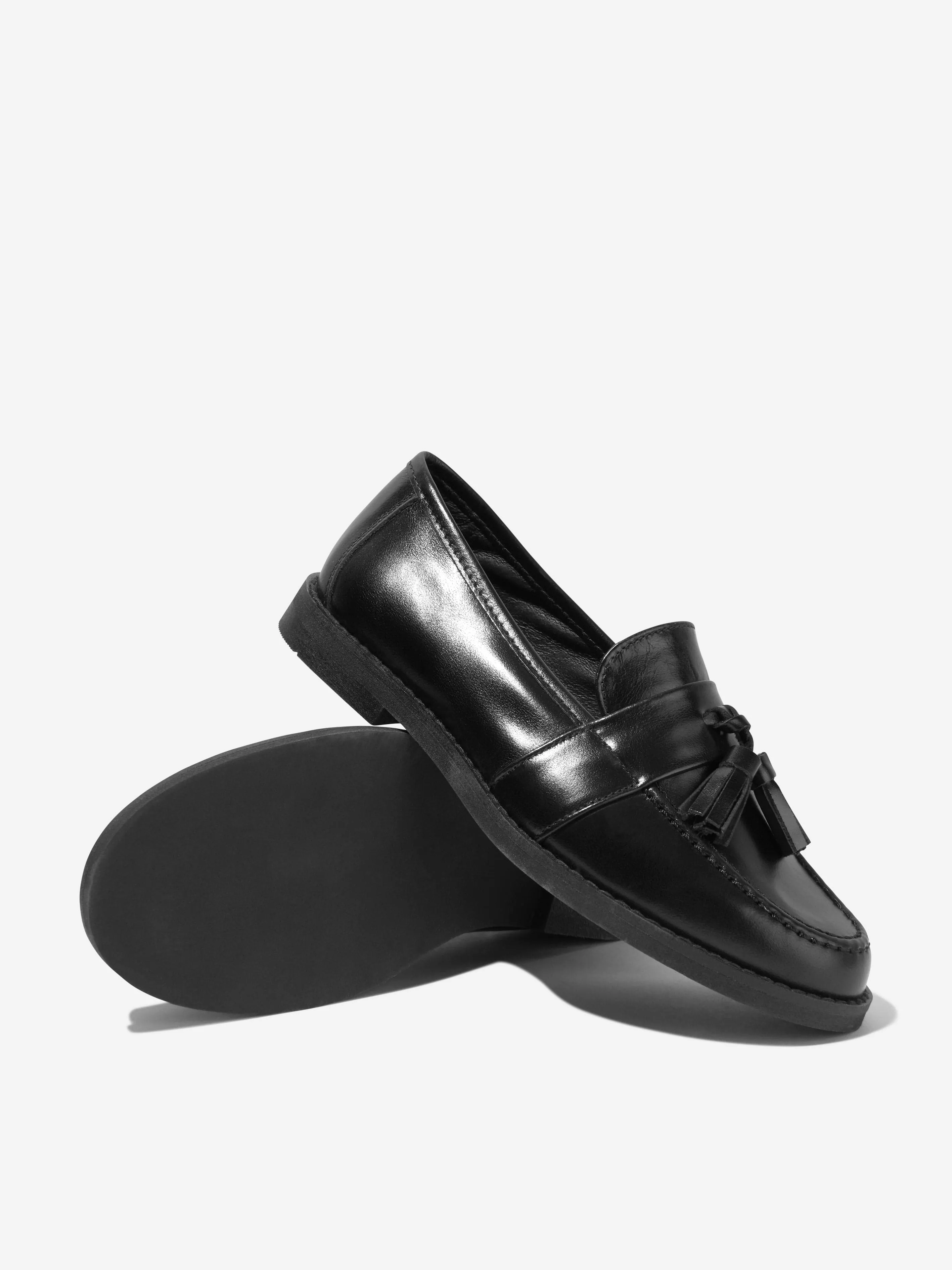 Andanines Kids Leather Loafers in Black