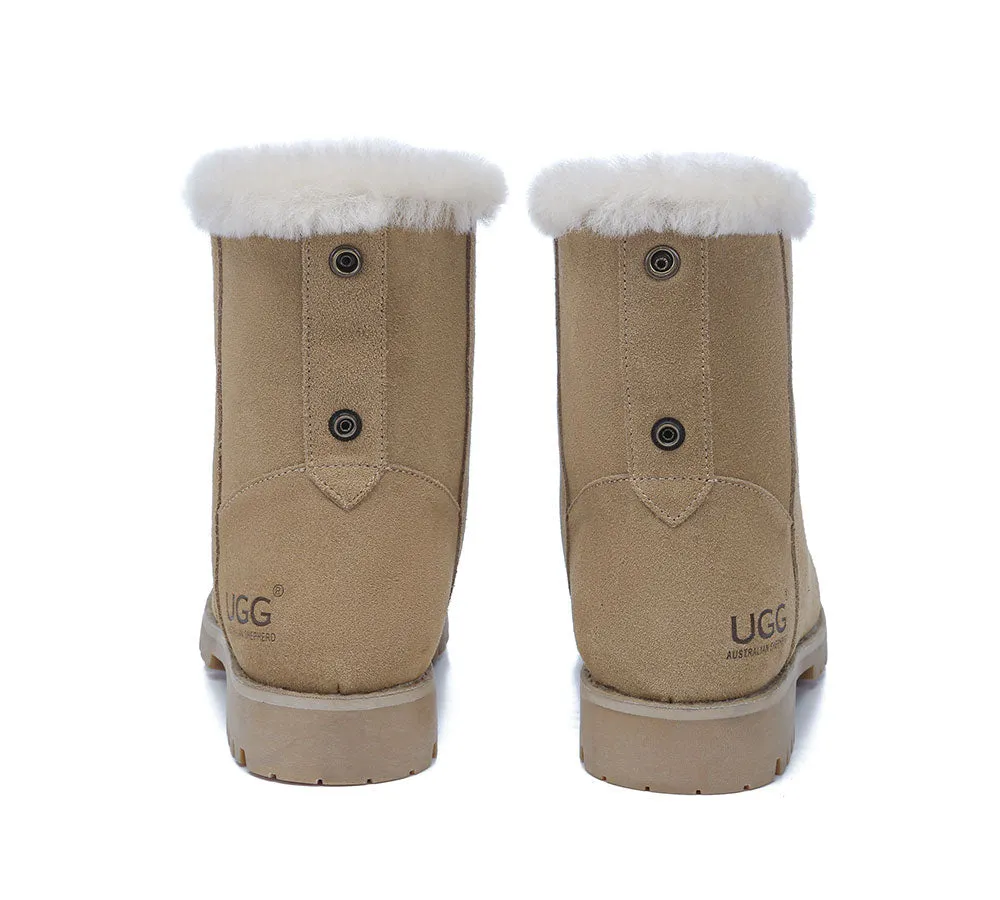 AUSTRALIAN SHEPHERD® UGG Women Sheepskin Wool Lace Up Ankle Fashion Boots Jean