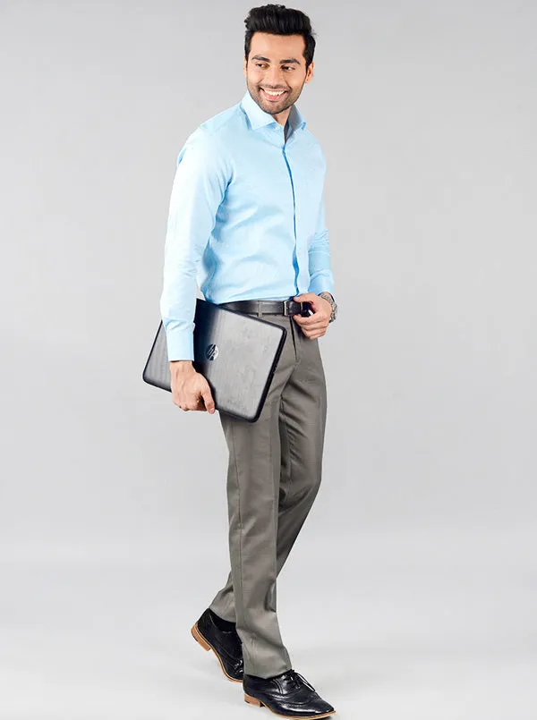 Baby Blue Self Textured Slim Fit Formal Shirt | JadeBlue