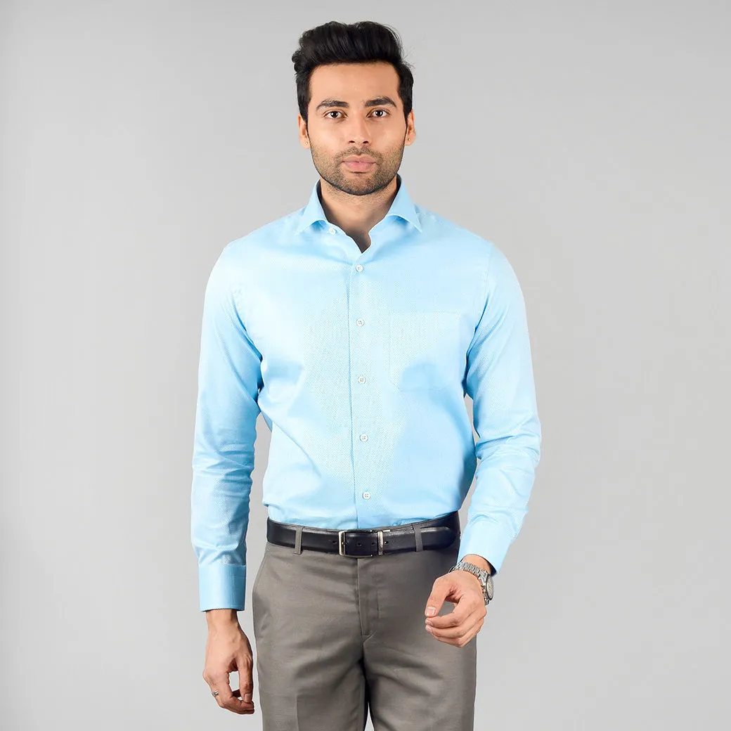 Baby Blue Self Textured Slim Fit Formal Shirt | JadeBlue