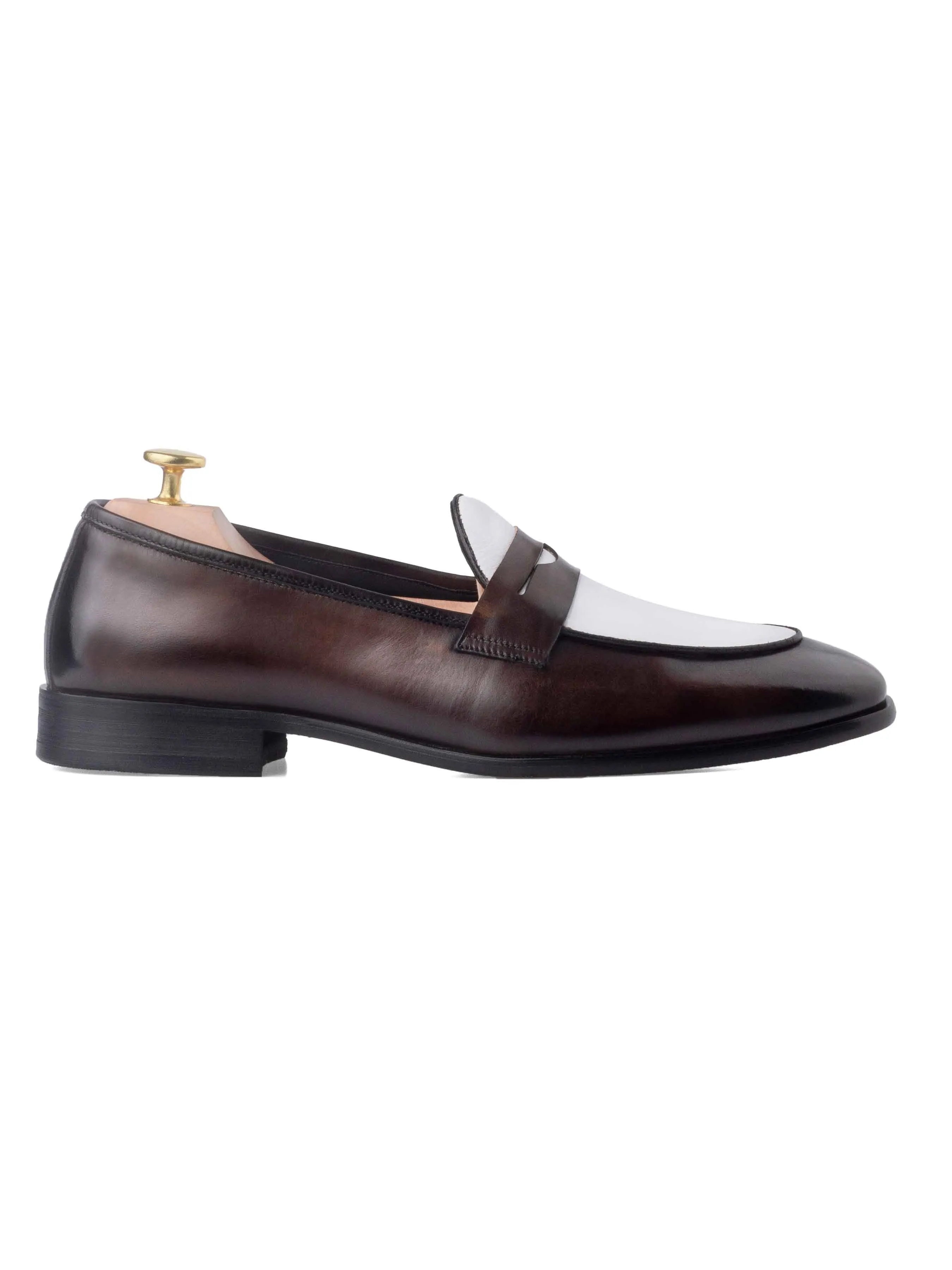 Belgian Loafer Penny Duo - Coffee Patina & White (Hand Painted Patina)