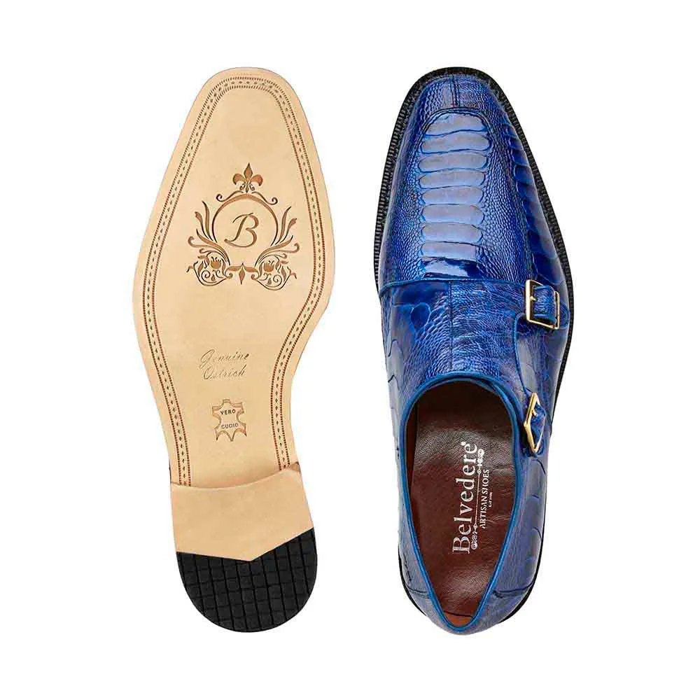 Belvedere Valiente Men's Double Monk-Strap Ocean Genuine Ostrich Loafers