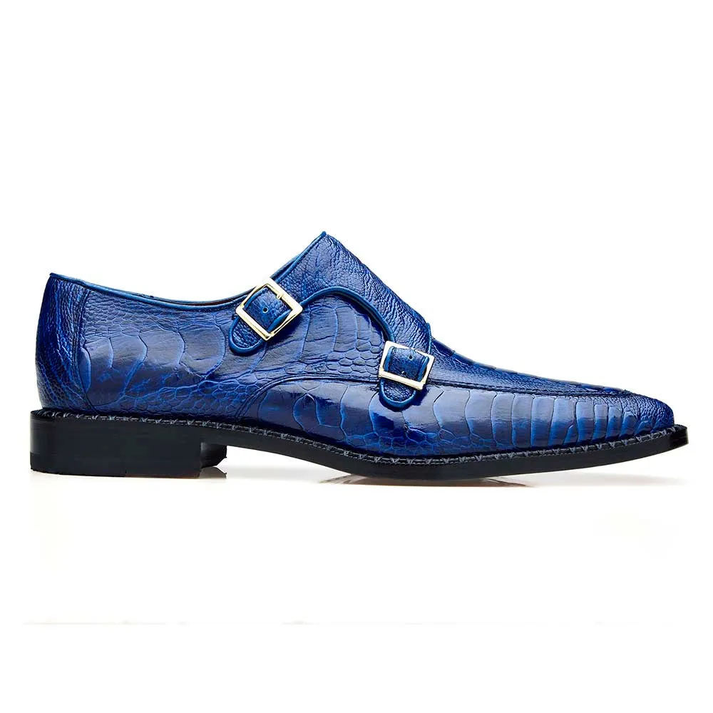 Belvedere Valiente Men's Double Monk-Strap Ocean Genuine Ostrich Loafers