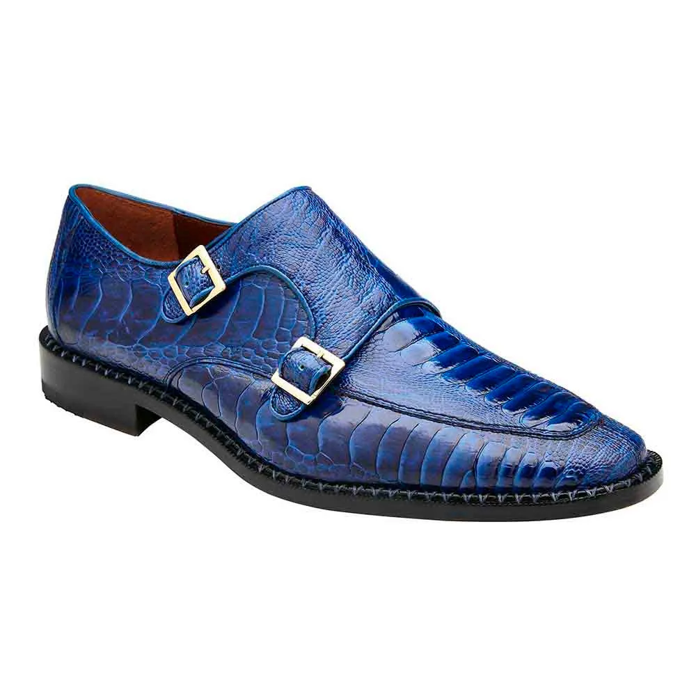 Belvedere Valiente Men's Double Monk-Strap Ocean Genuine Ostrich Loafers