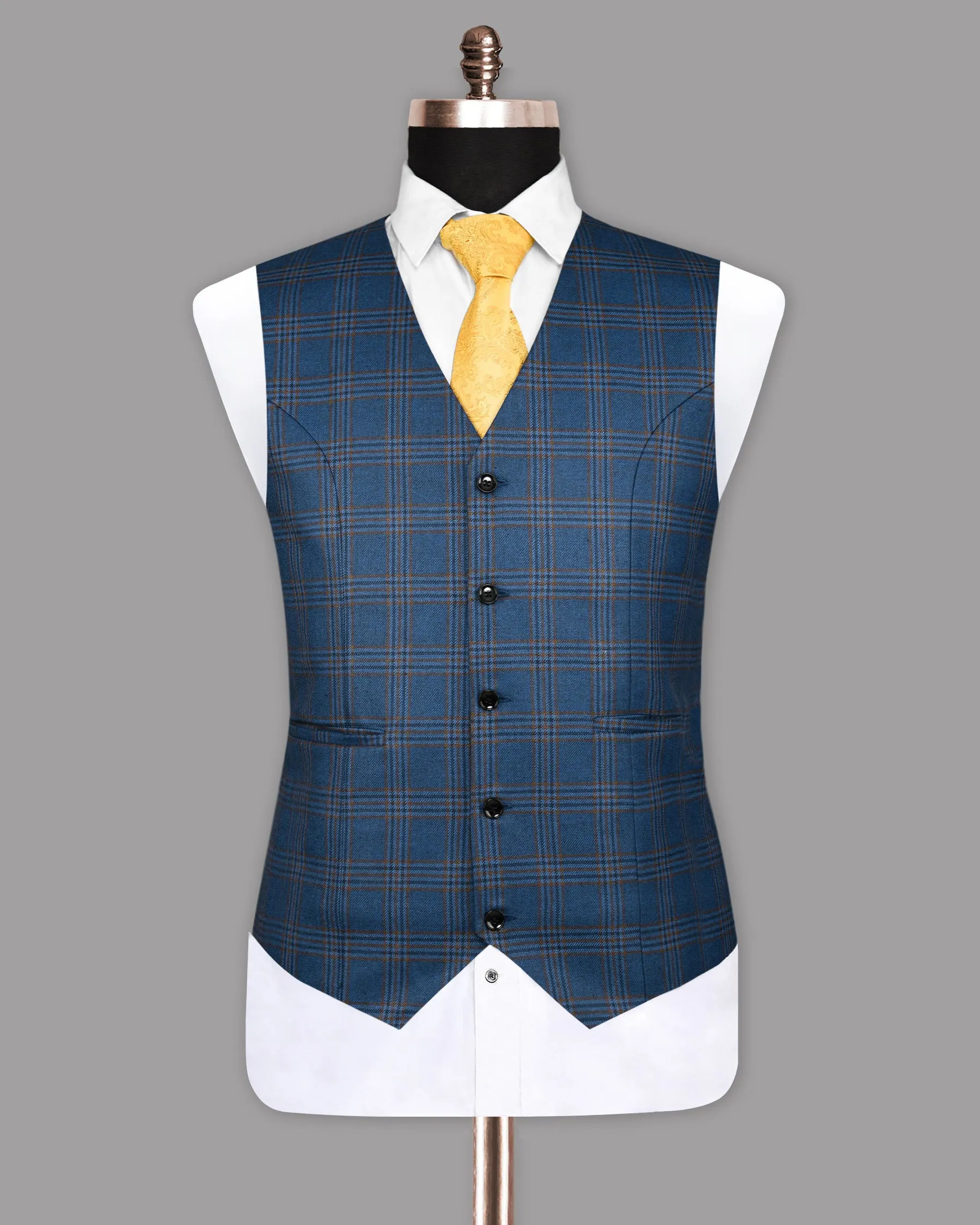 Bismarck Blue Plaid Waistcoat