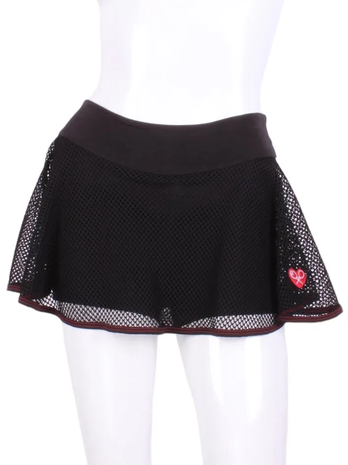 Black Fishnet and Red Stitching Tennis ''O'' Skirt