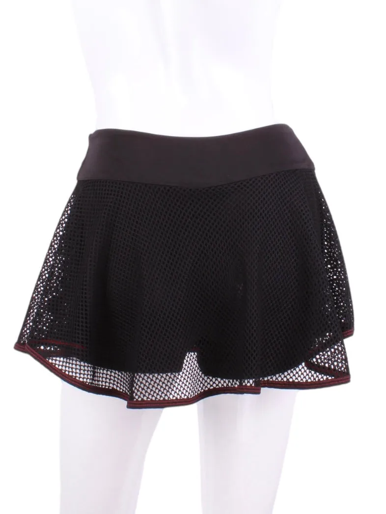 Black Fishnet and Red Stitching Tennis ''O'' Skirt