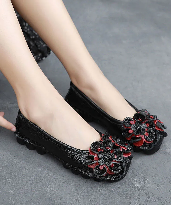 Black Penny Loafers Cowhide Leather Beautiful Floral Penny Loafers