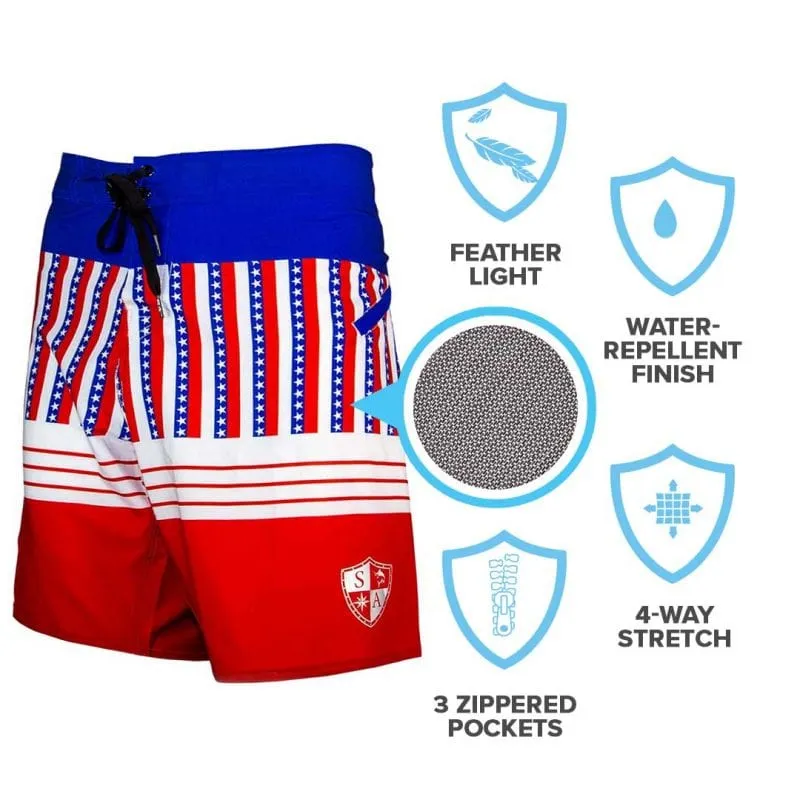 Board Shorts | Stars & Stripes | Silver SA Shield