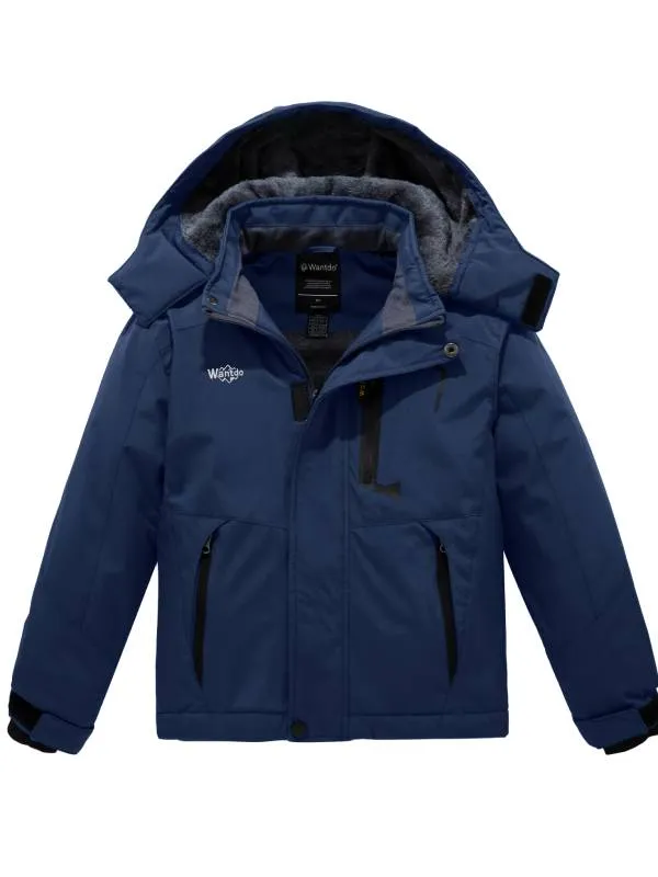 Boy's Waterproof Ski Jacket Mountain Snow Coat Fleece Winter Coats Hooded Raincoats