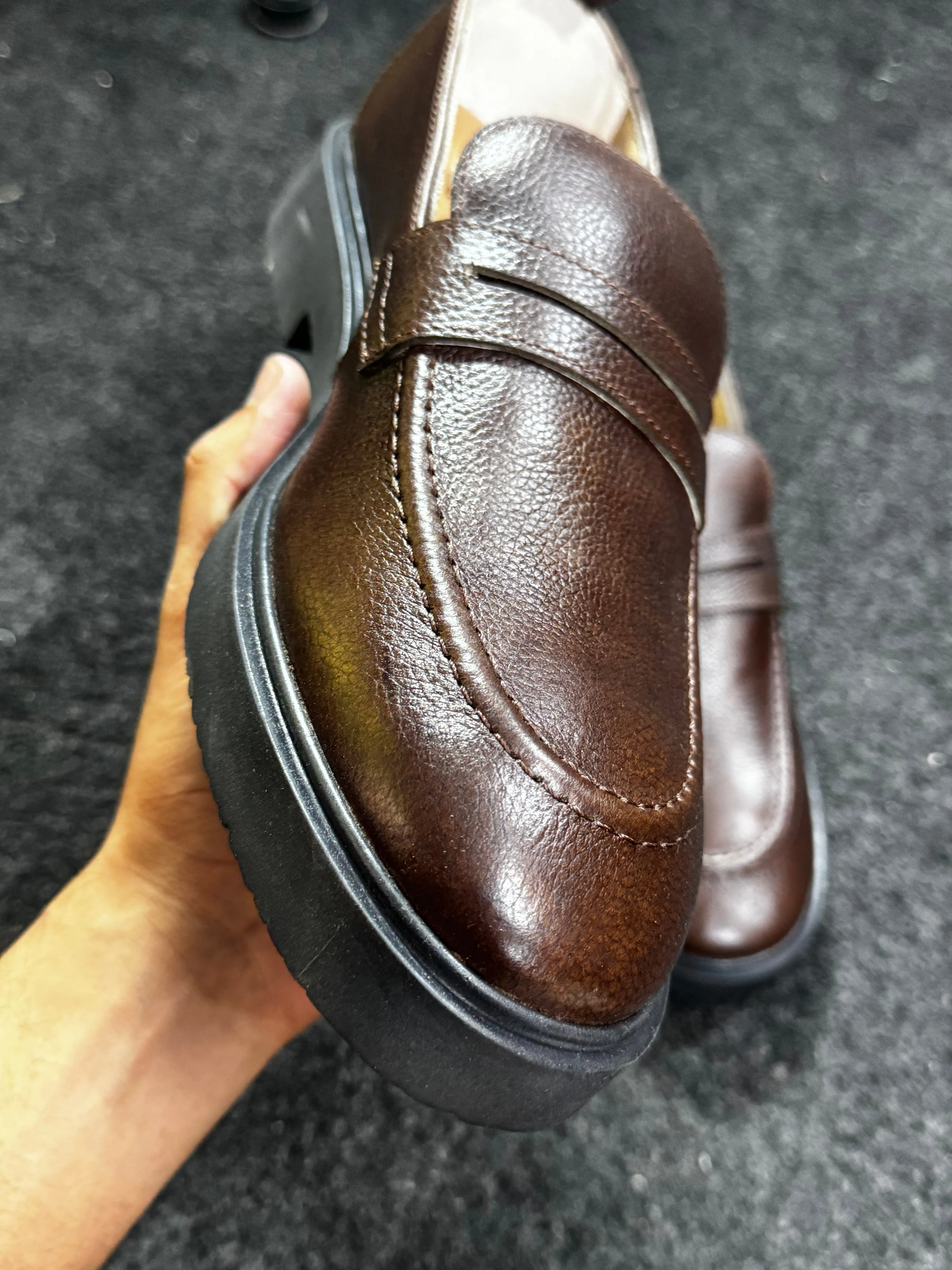 CHOCOLATE BROWN PURE LEATHER PENNY LOAFER