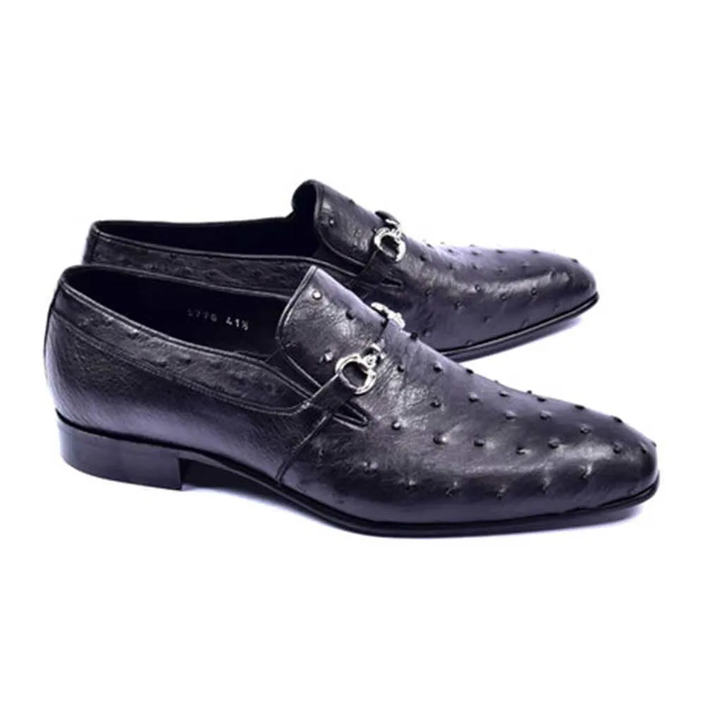 Corrente Wow Black Genuine Ostrich Skin Slip-On Loafer for Men