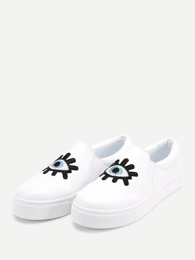 Embroidery Detail PU Sneakers