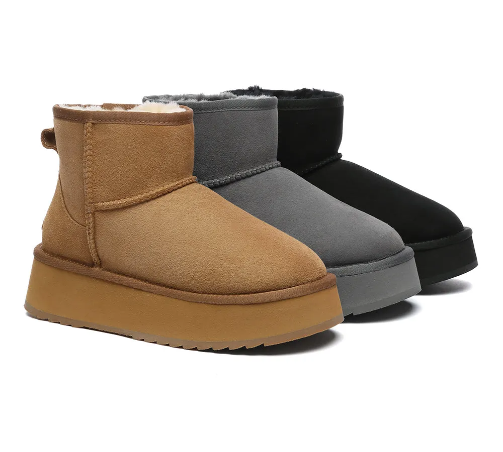 EVERAU® UGG Boots Sheepskin Wool Ankle Platform Thick Bottom Mini Classic