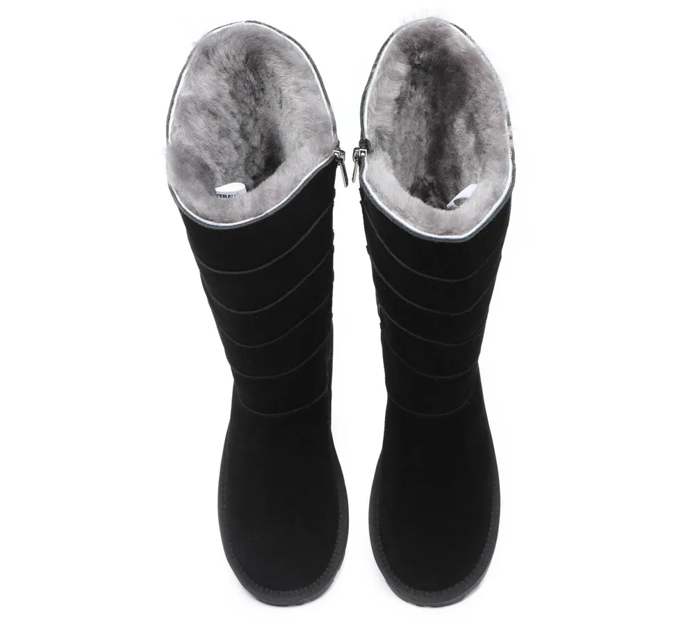 EVERAU® UGG Boots Women Premium Australian Sheepskin Wool Knee High Zipper Swanston 5 Panel