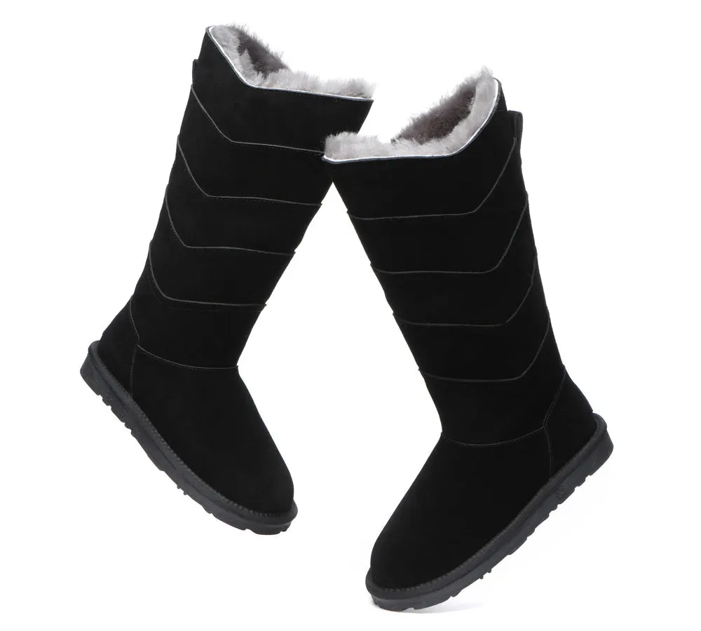 EVERAU® UGG Boots Women Premium Australian Sheepskin Wool Knee High Zipper Swanston 5 Panel