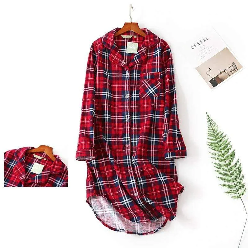 Flannel Nightdress Plus Size Women Sleepwear