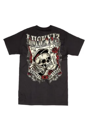 Lucky 13 Whiskey and Tears Skull Design Short Sleeve Mens T-shirt