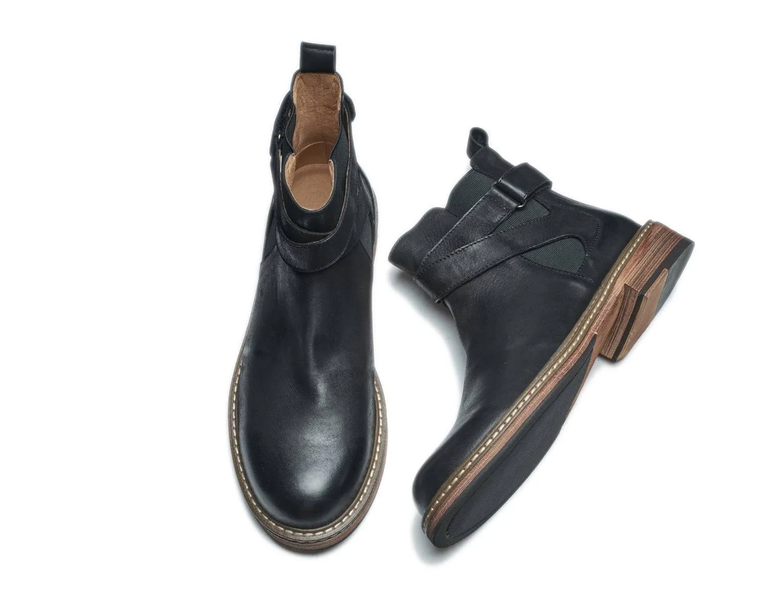 Men's Leather Chelsea Boots with Buckle - Goodyear Welt Construction