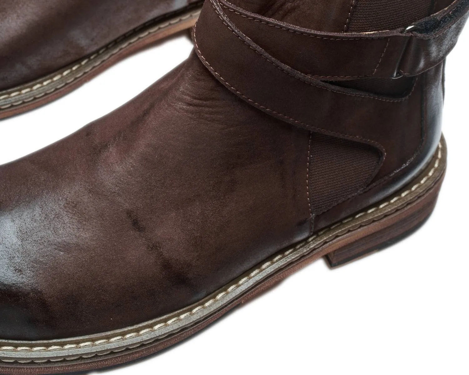 Men's Leather Chelsea Boots with Buckle - Goodyear Welt Construction