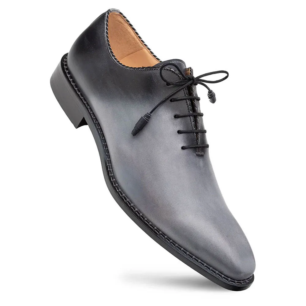 Mezlan Barbaro Two-Tone Grey/Black Calfskin Leather Whole-Cut Oxfords