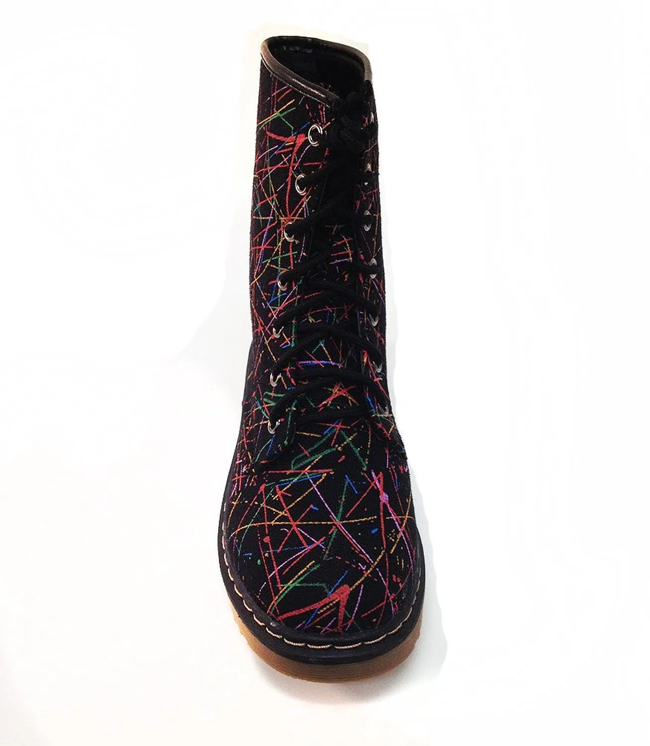 Neon Color Splatter Combat Lace-up Vegan Boots