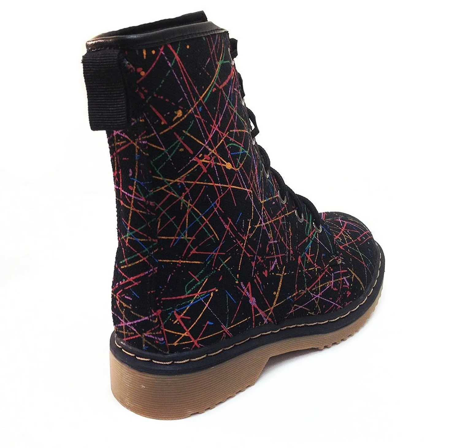 Neon Color Splatter Combat Lace-up Vegan Boots