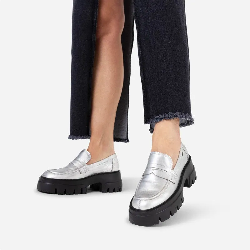 O Tizz Matt Silver Chunky Loafers