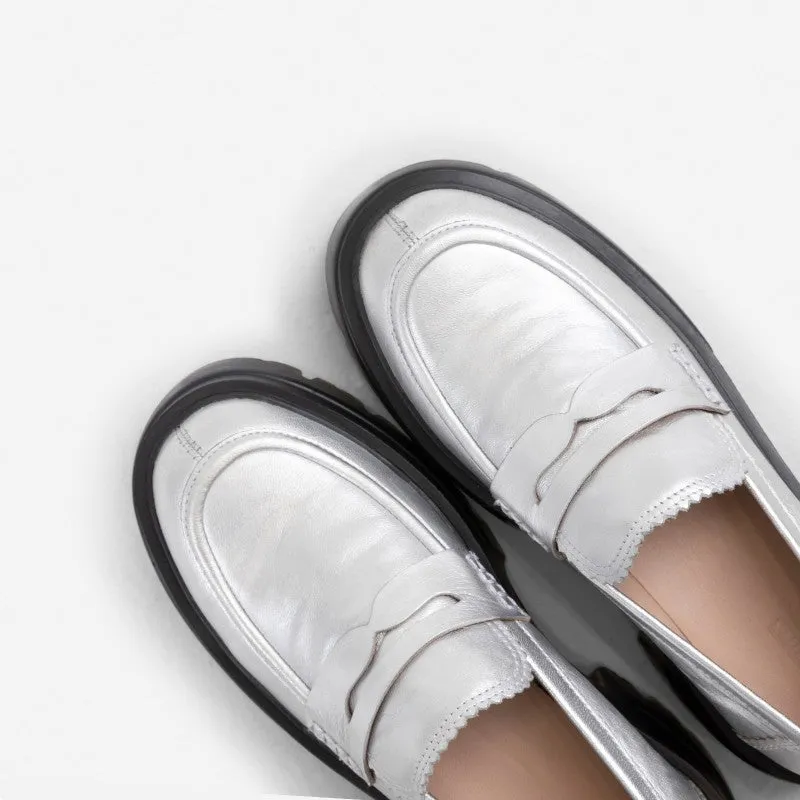 O Tizz Matt Silver Chunky Loafers