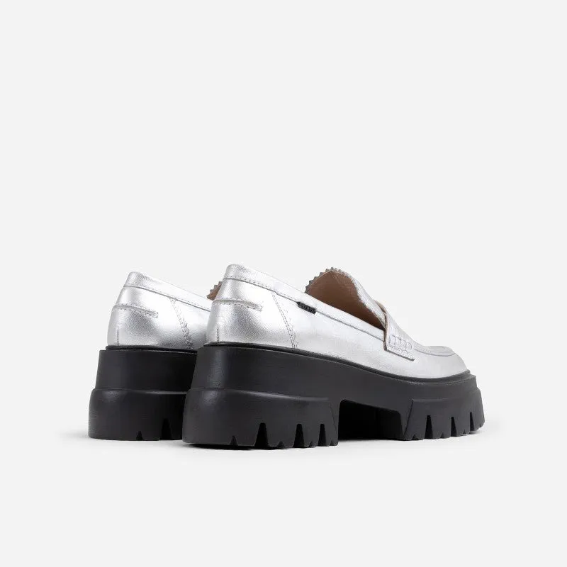 O Tizz Matt Silver Chunky Loafers