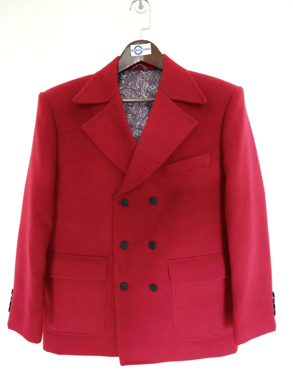 Pea Coat | 60s Mod Retro Red Double Breasted Pea Coat