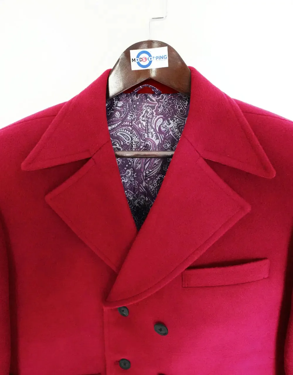 Pea Coat | 60s Mod Retro Red Double Breasted Pea Coat