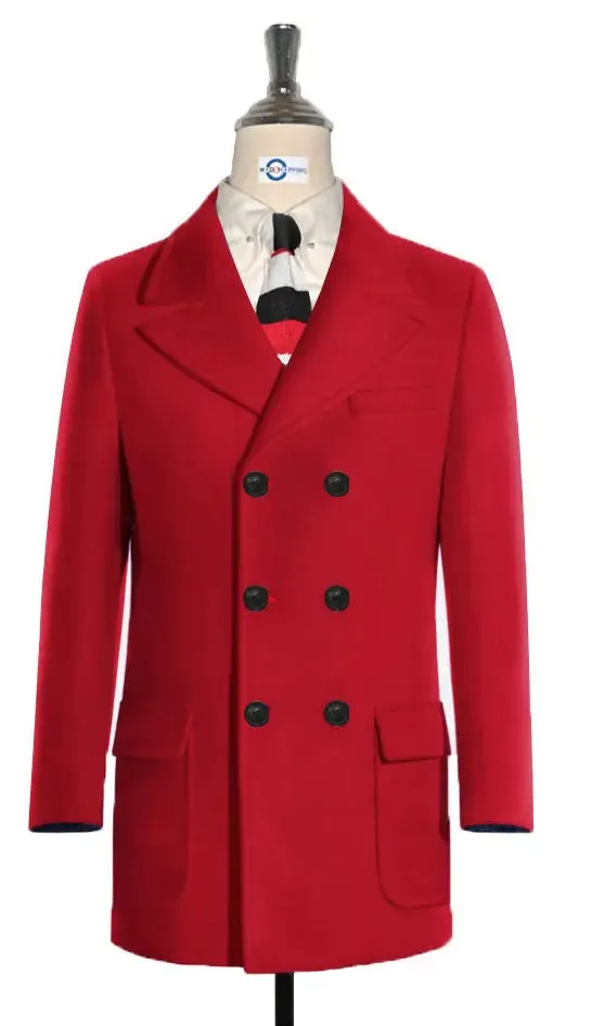 Pea Coat | 60s Mod Retro Red Double Breasted Pea Coat