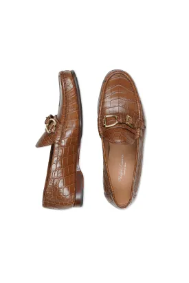 Ralph Lauren Brown Alligator Leather Gold Stirrup Strap Loafers