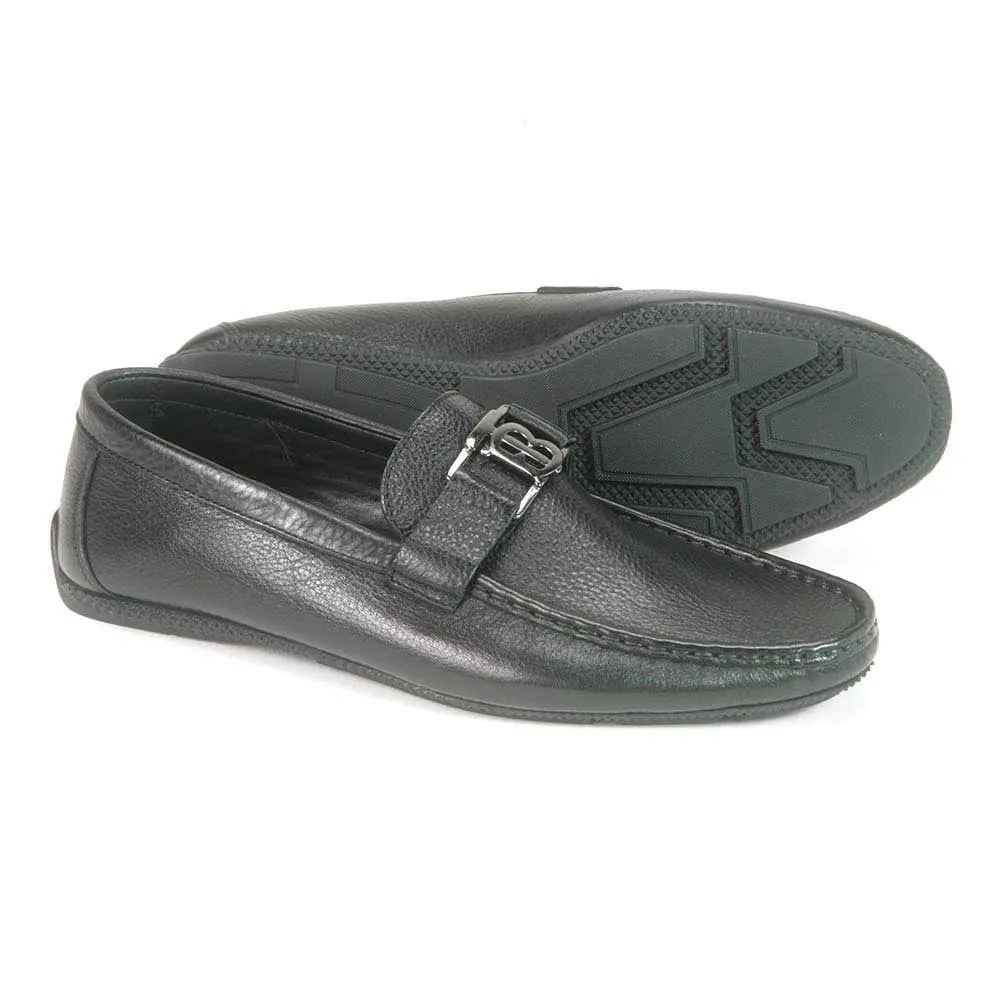 Sigotto Uomo Black Soft Leather Driving Loafer with B Logo