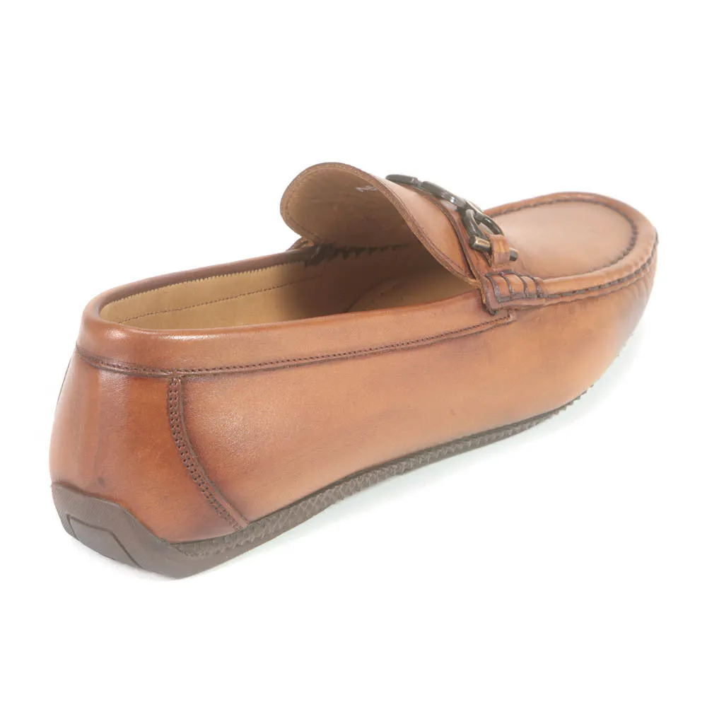 Sigotto Uomo Tan Soft Leather Driving Loafer with V Logo