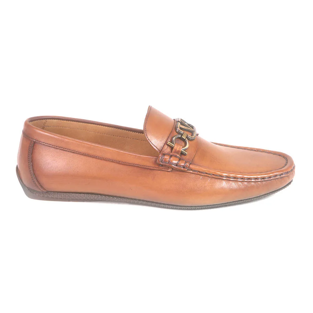 Sigotto Uomo Tan Soft Leather Driving Loafer with V Logo