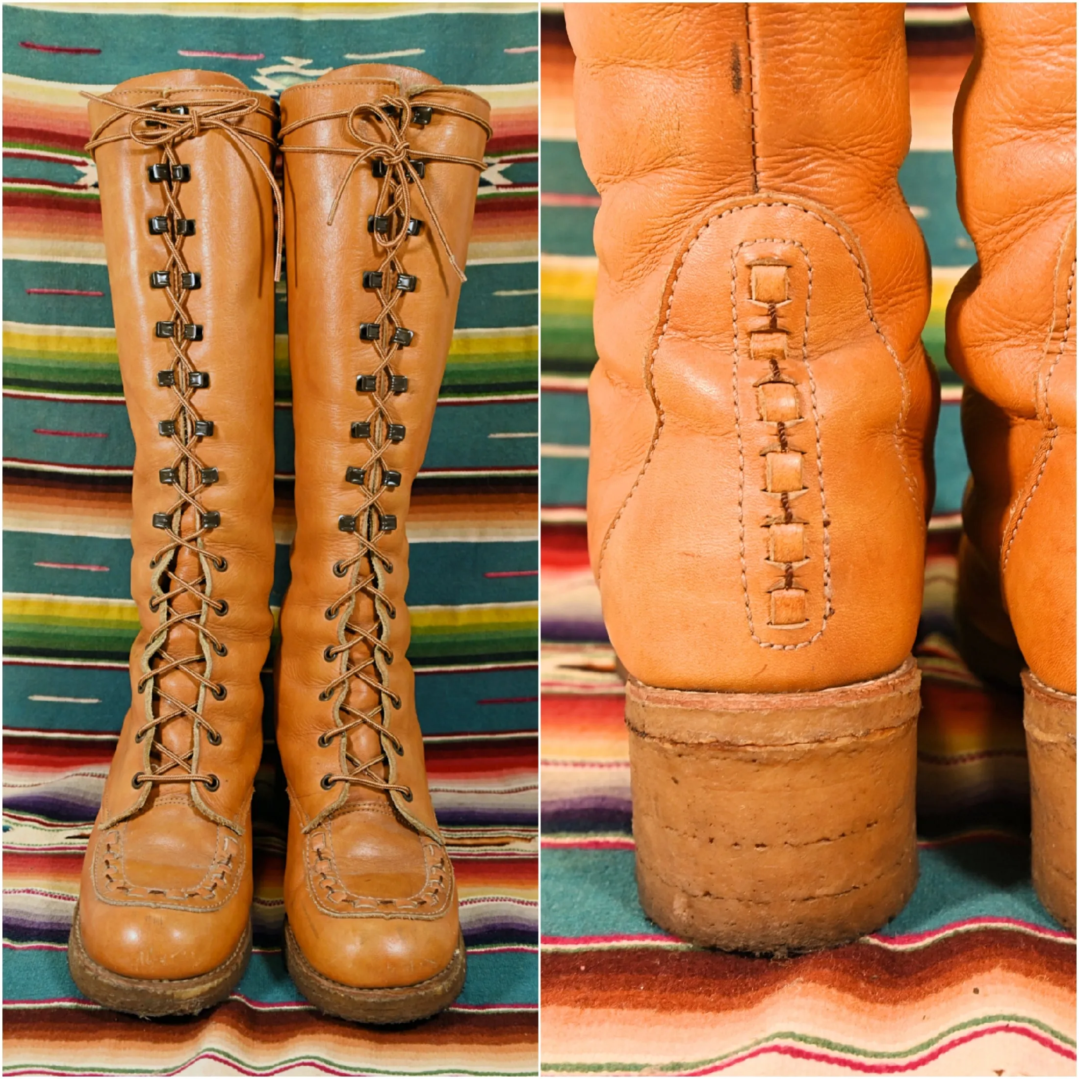 SOLD Vintage 70s Zodiac Lace Up Boots, 60s Granny Boots  8M