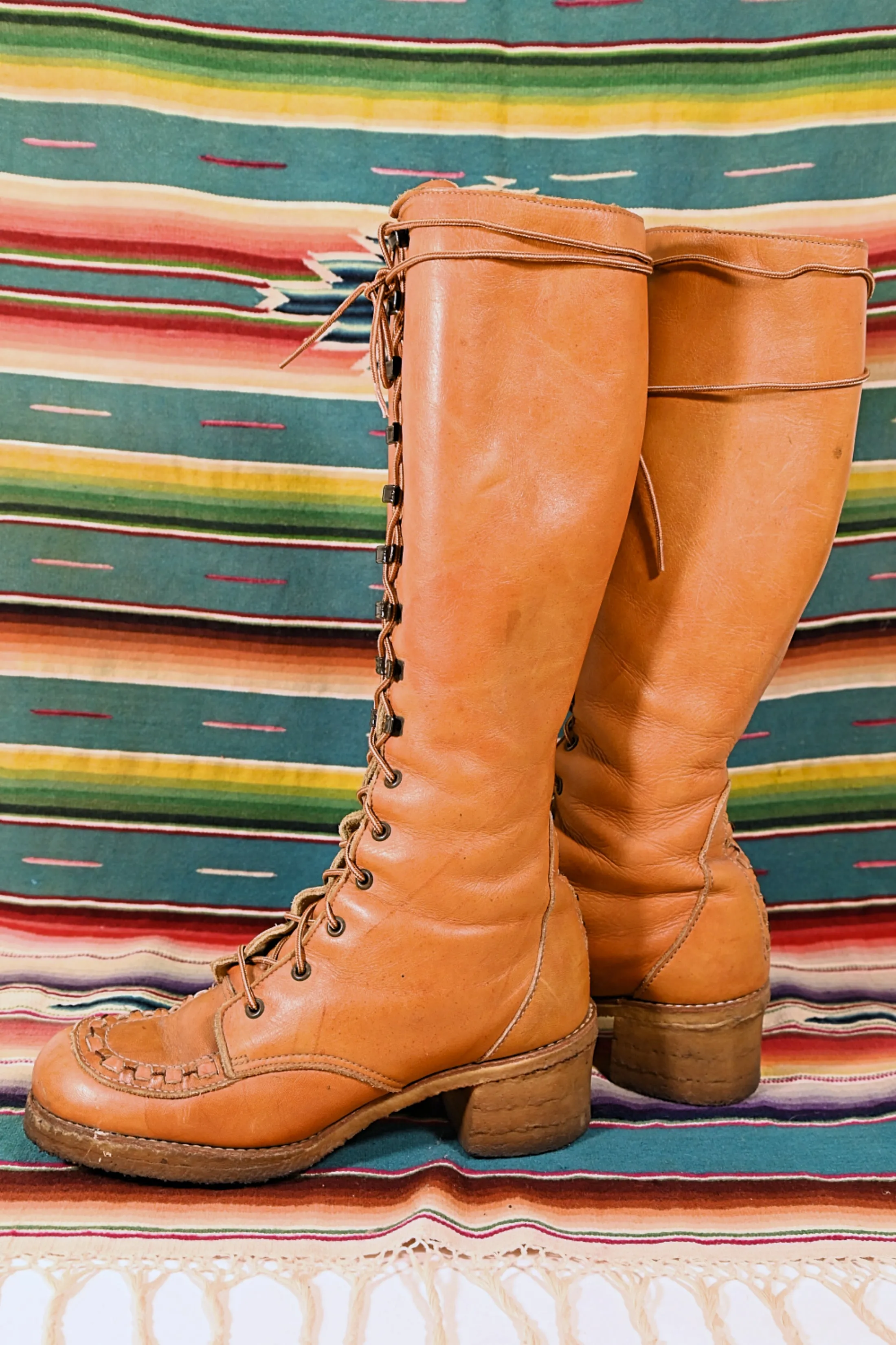 SOLD Vintage 70s Zodiac Lace Up Boots, 60s Granny Boots  8M