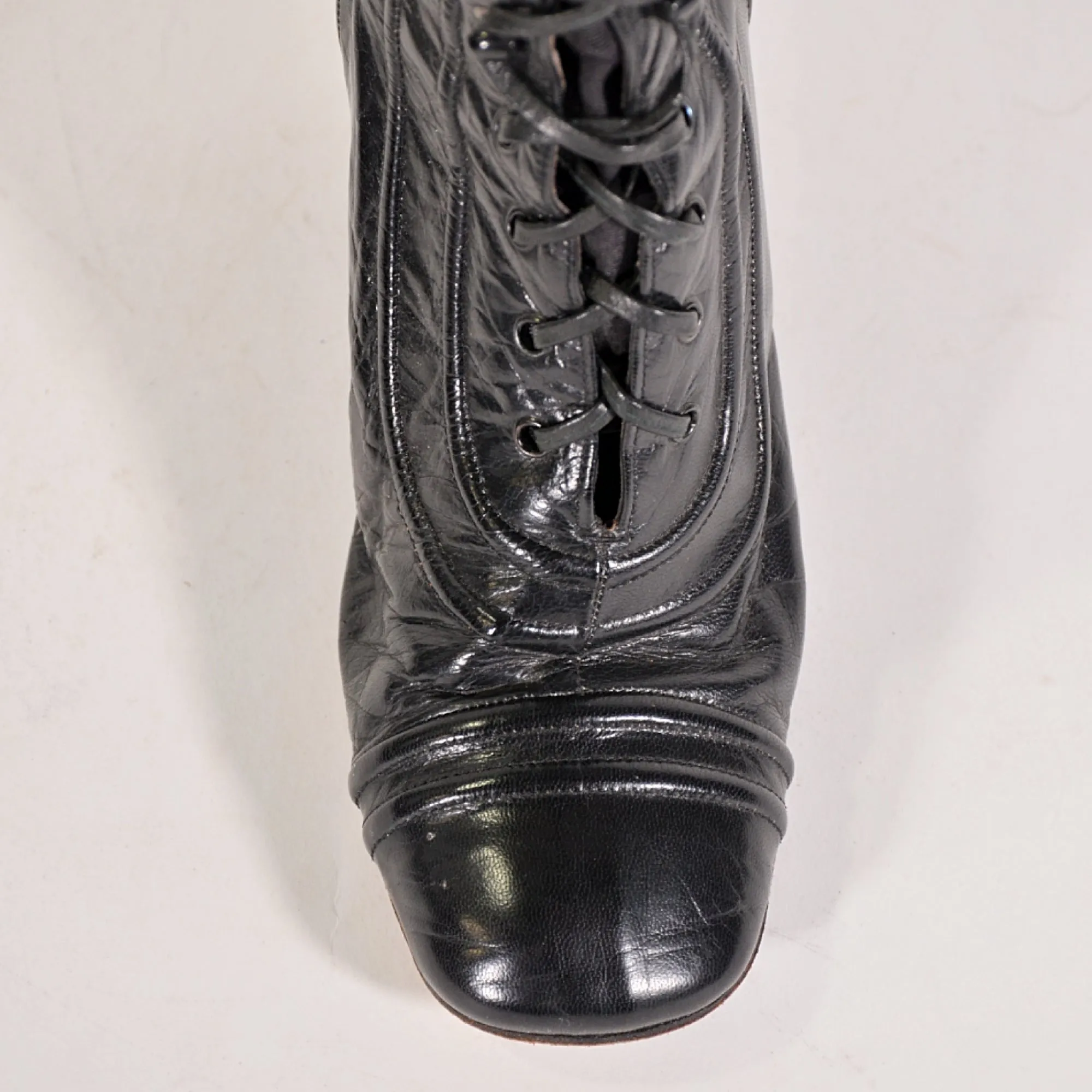 Vintage 60s Black Leather Lace up Granny Penny Lane Boots by Mandels