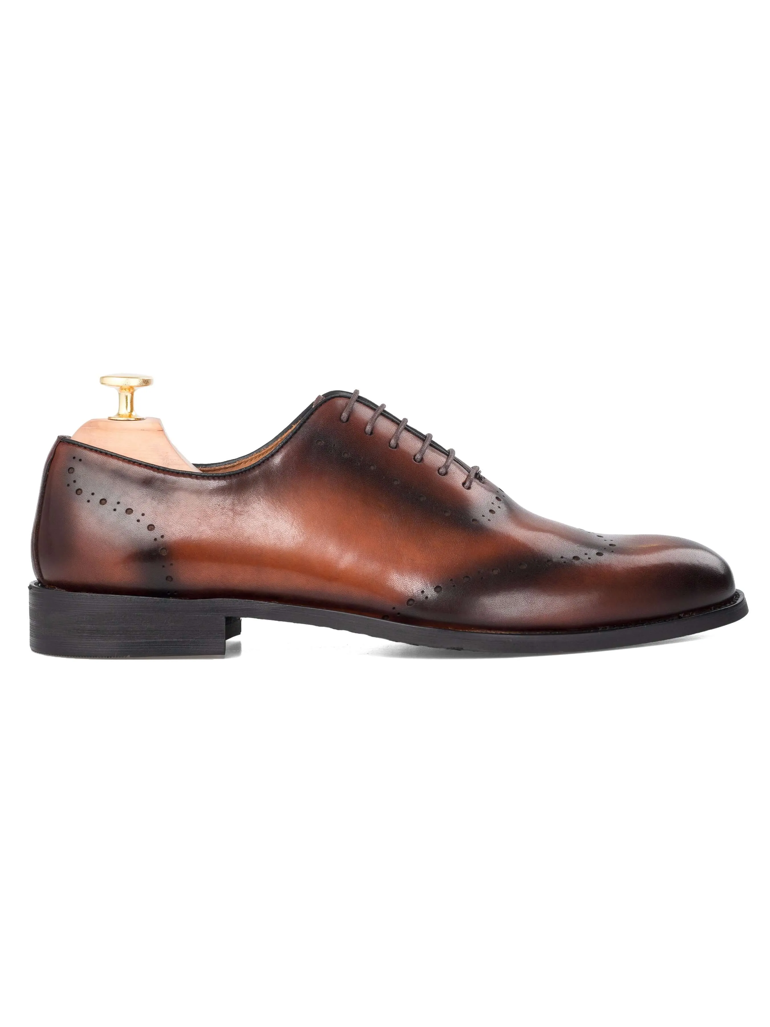 Wholecut Oxford Wingtip  - Duo-Tone Cognac Tan Lace up (Hand Painted Patina)