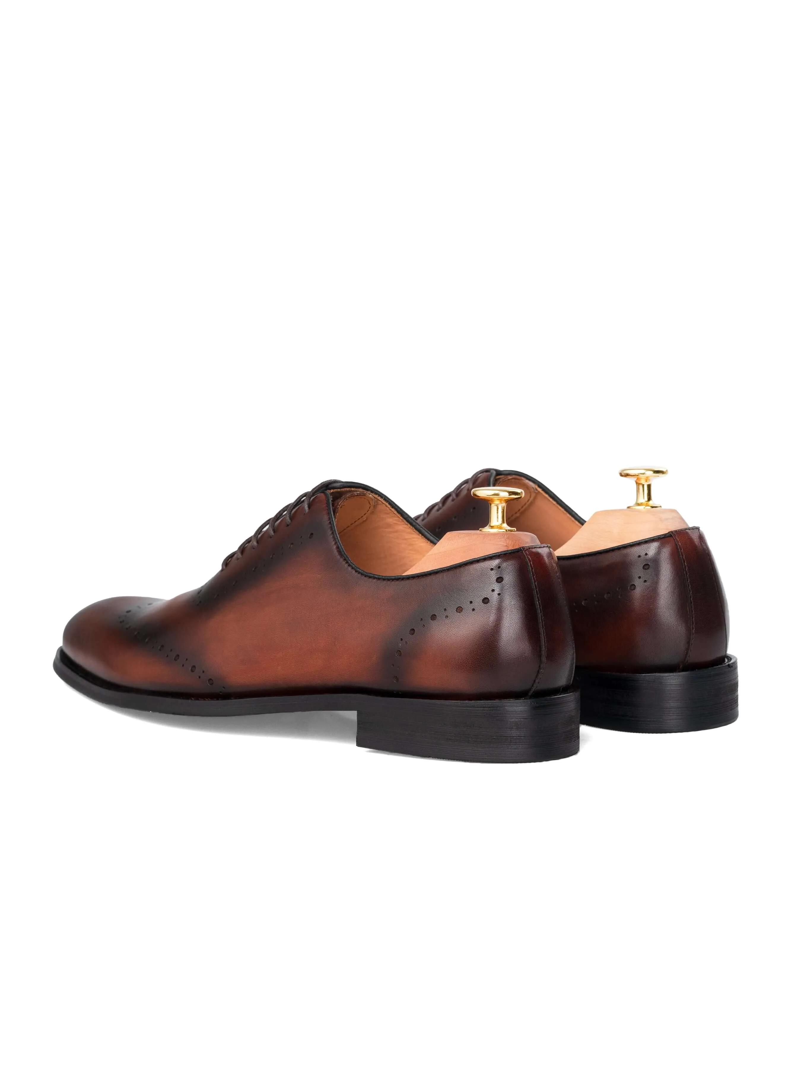 Wholecut Oxford Wingtip  - Duo-Tone Cognac Tan Lace up (Hand Painted Patina)