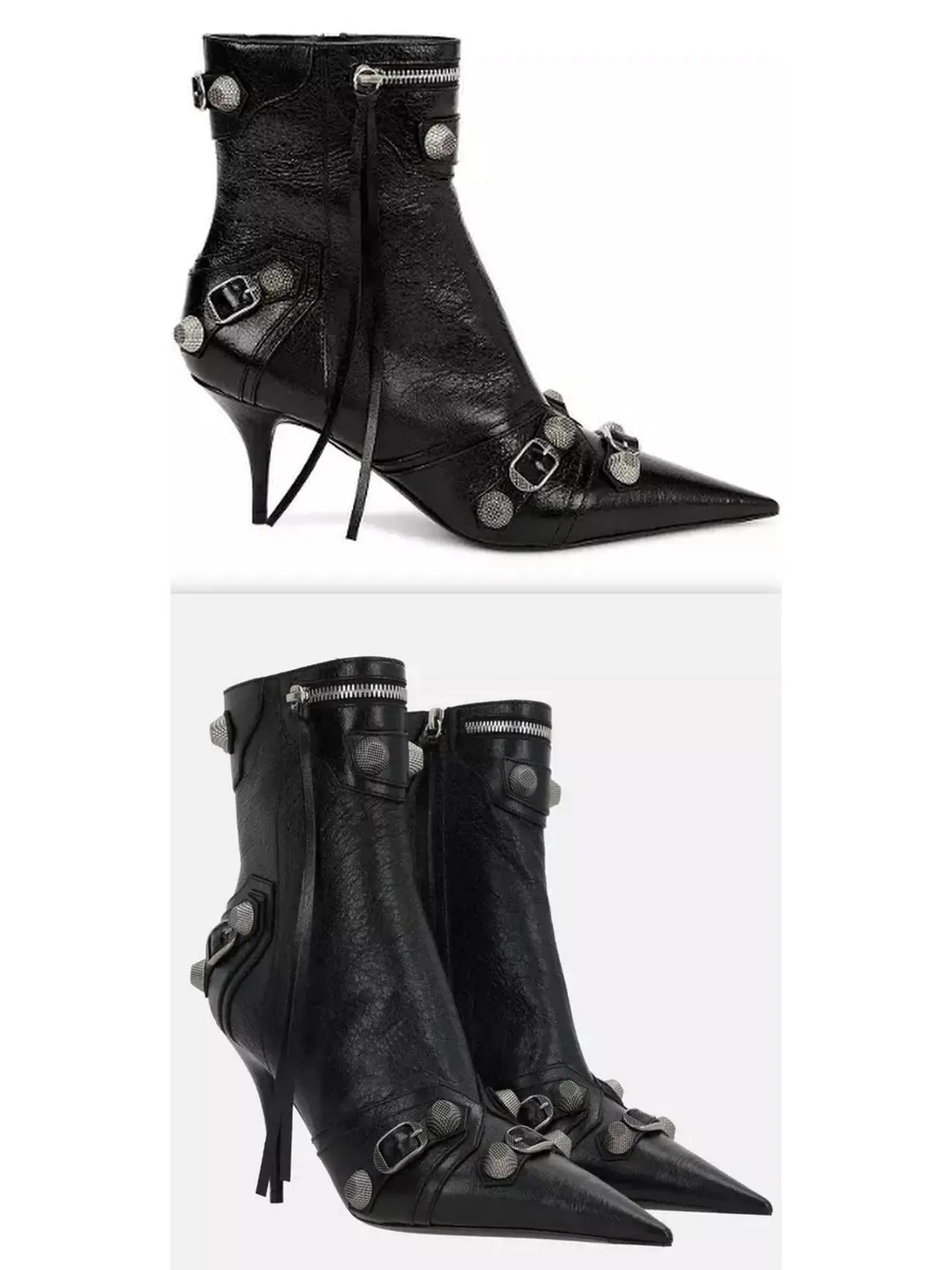 Women’s Buckle and Stud-Embellished Black High-Heel Boots