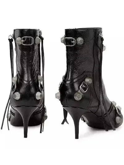 Women’s Buckle and Stud-Embellished Black High-Heel Boots