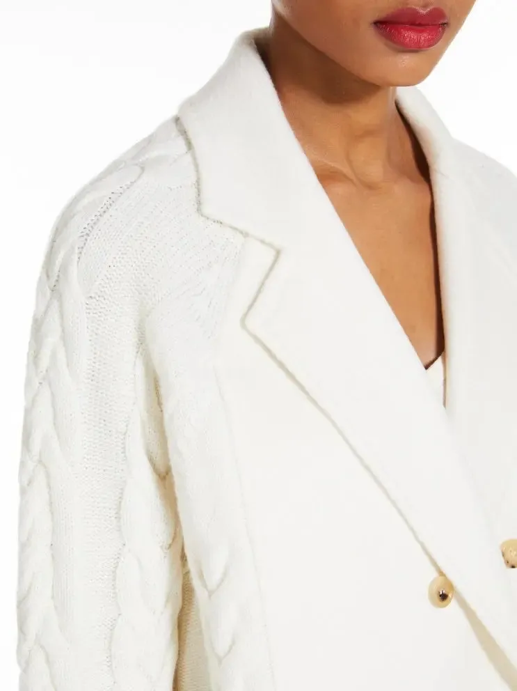 Women’s Double-Breasted Knit Pea Coat Jacket in Vanilla