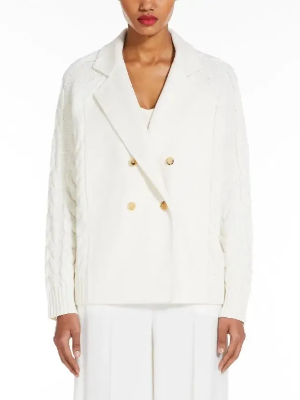 Women’s Double-Breasted Knit Pea Coat Jacket in Vanilla